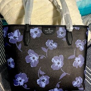 Kate spade tote. New with tags. Black with blue flowers